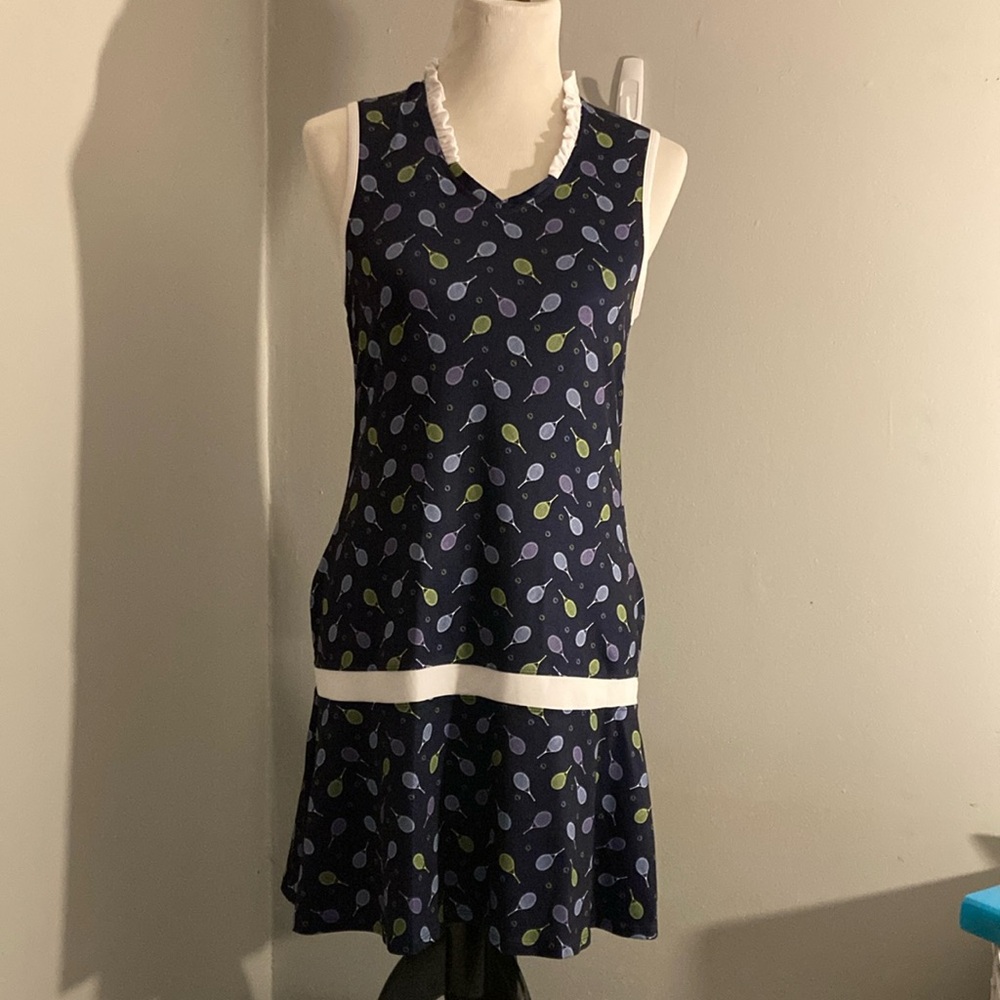 Lillie Green Sleeveless Dress with Tennis Print